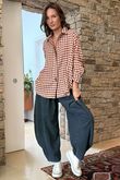 Zeta Otto Brushed Cotton Plaid Shirt Rust Ecru